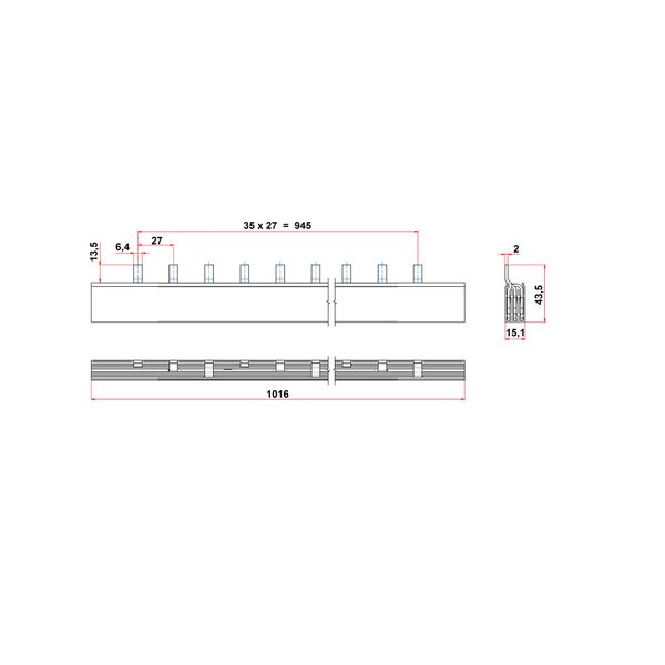 ARROW S Busbar Pin Version 35mmý, MW=27mm, 3-pole, 1m image 1