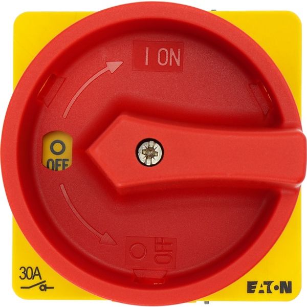 Main switch, P3, 30 A, flush mounting, 3 pole, With red rotary handle and yellow locking ring, Lockable in the 0 (Off) position, UL/CSA image 3