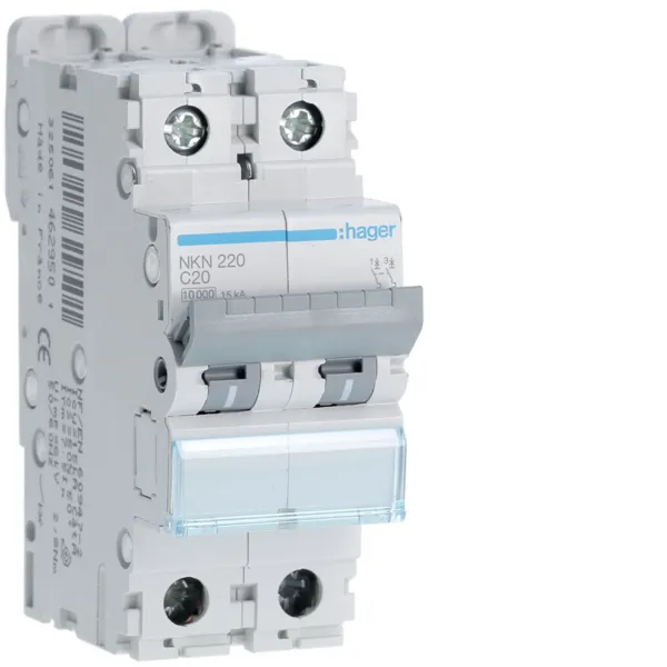 Circuit Breaker 2P 20A C 10/15kA 2M image 1