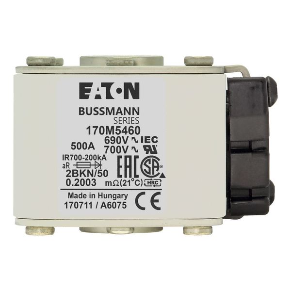 Fuse-link, high speed, 500 A, AC 690 V, size 2, aR, IEC, UL, single indicator image 15