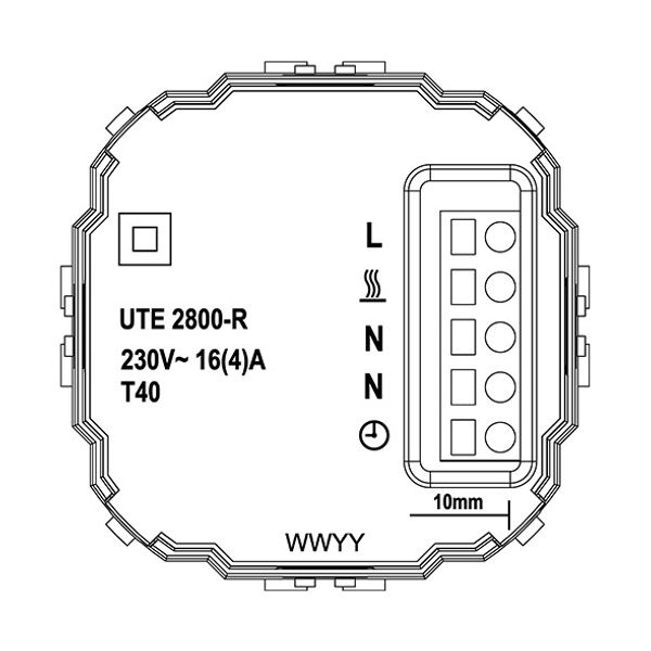 UP room controller, aluminum 55x55, 5-30C, AC 230V, 16 A relay output 1 NO contact, PWM / 2 point control, switch, TA, LED displays image 3