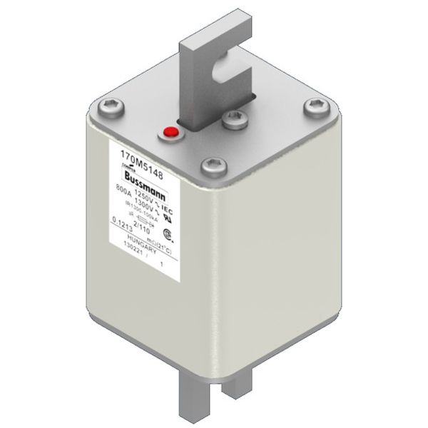 Fuse-link, high speed, 900 A, AC 1100 V, size 2, 61 x 75 x 138 mm, aR, DIN, IEC, single indicator image 2