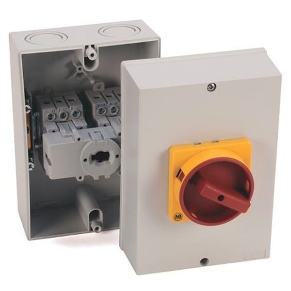 Allen-Bradley, 194E-Y100-1753-6N, IEC Load Switch, IP65 (Thermoplastic) - Base / DIN Rail, OFF-ON  90°, 100A, 3 Poles, Supplied with a Type N Red/Yellow Actuator image 1