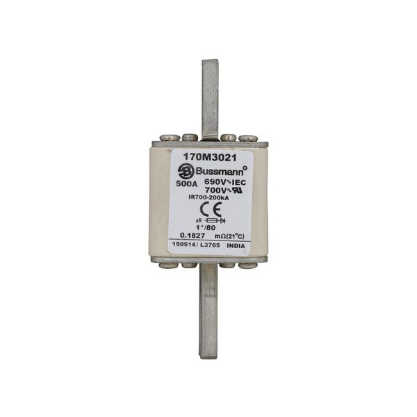 Fuse-link, high speed, 500 A, AC 690 V, compact DIN 1, 45 x 45 x 104 mm, aR, DIN, IEC, single indicator image 12