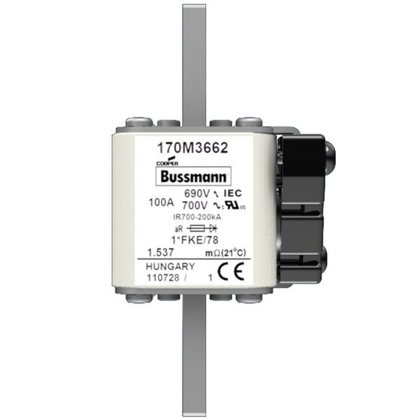 Fuse-link, high speed, 100 A, AC 690 V, compact size 1, 45 x 59 x 110 mm, aR, IEC, UL image 1