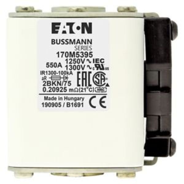 Fuse-link, high speed, 550 A, AC 1250 V, size 2, 61 x 75 x 77 mm, aR, IEC, UL, single indicator image 6