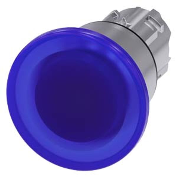 Illuminated mushroom pushbutton, 22 mm, round, metal, shiny, blue,  3SU1051-1BA50-0AA0-Z X90 image 1