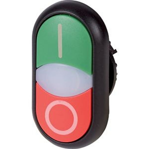 Double actuator pushbutton, RMQ-Titan, Pushbutton actuator I and indicator light flush, pushbutton actuator 0 non-flush, momentary, White lens, green, image 2