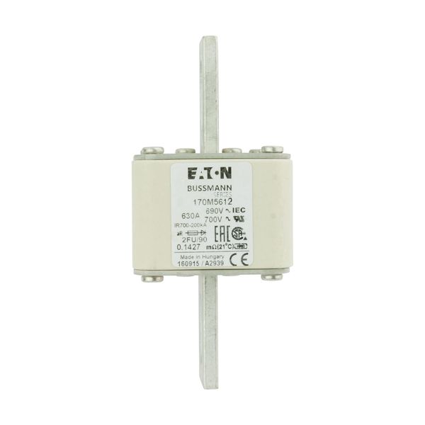 Fuse-link, high speed, 630 A, AC 690 V, size 2, 61 x 77 x 135 mm, aR, IEC, UL, no indicator, 90 mm centres image 9