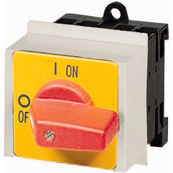 On-Off switch, T0, 20 A, service distribution board mounting, 2 contact unit(s), 3 pole + N, Emergency switching off function, with red thumb grip and image 1