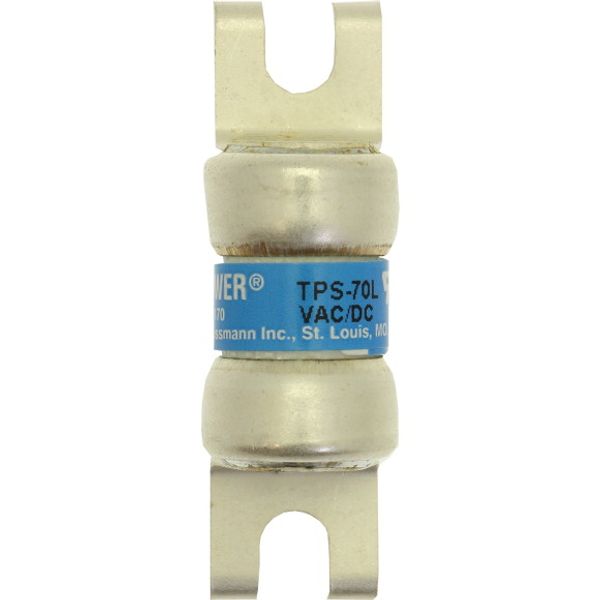 Eaton Bussmann series TPS telecommunication fuse, PCB tab, bolt tag, 170 Vdc, 70A, 100 kAIC, Non Indicating, Current-limiting, Non-indicating, Glass melamine tube, Silver-plated brass ferrules image 1