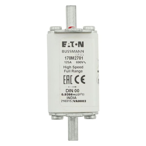 Fuse-link, high speed, 125 A, AC 690 V, DIN 00, 30 x 60 x 79 mm, gR, DIN, IEC, single indicator image 8