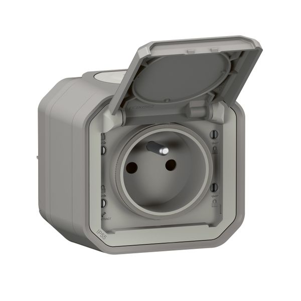 Plexo 16A 250V IP55 IK08 waterproof 2P+E power socket supplied complete for surface mounting - gray image 1