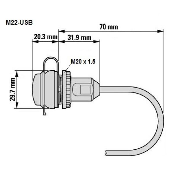 Bulkhead interface USB socket 2.0 A/A , with cable L=60cm image 3