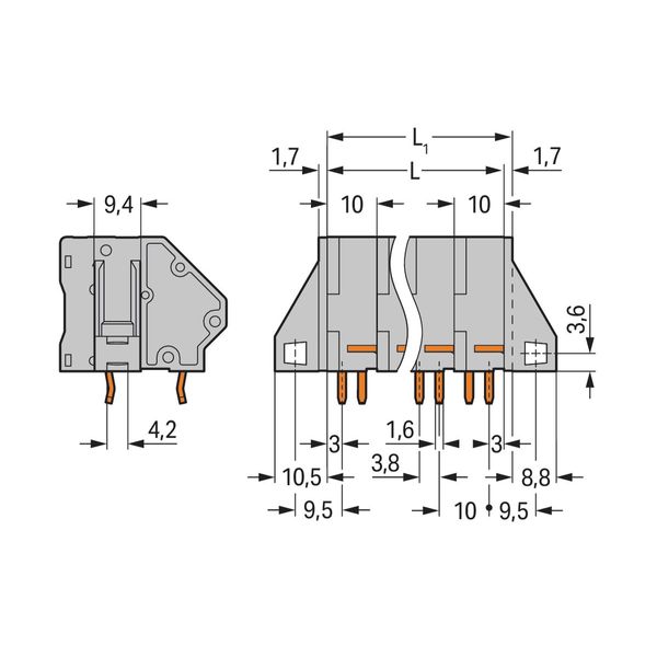 PCB terminal block 16 mm² Pin spacing 10 mm gray image 2