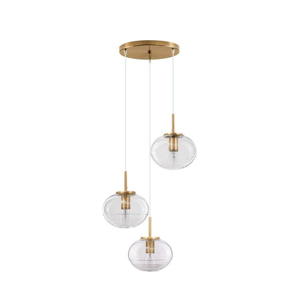 Clear Glass  & Brass Gold Metal  White Cord   LED E27 3x12 Watt 230 Volt   IP20 Bulb Excluded  D: 30 H: 180 cm Adjustable height image 1