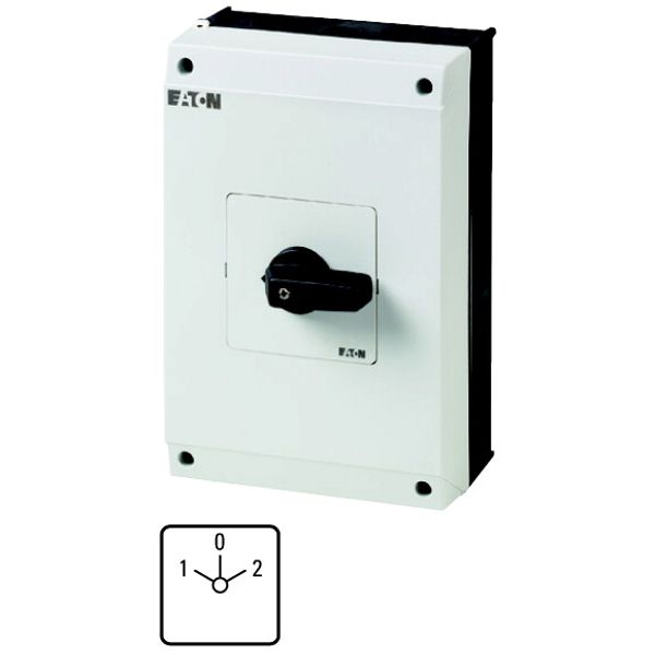 Reversing switches, T5B, 63 A, surface mounting, 2 contact unit(s), Contacts: 4, 45 °, maintained, With 0 (Off) position, 1-0-2, Design number 8400 image 1