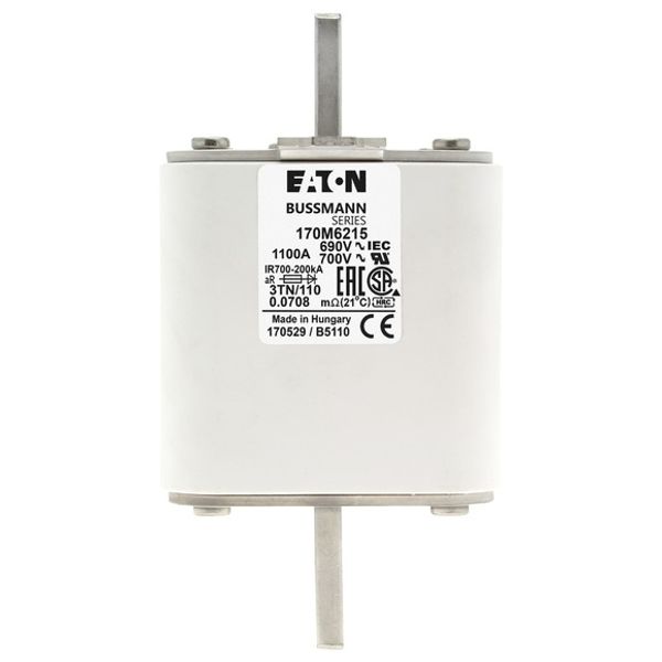 Fuse-link, high speed, 1100 A, AC 690 V, DIN 3, 76 x 90 x 139 mm, aR, DIN, IEC, type T indicator image 2