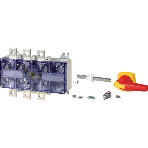 Switch-disconnector, DMV, 400 A, 4 pole, Emergency switching off function, With red rotary handle and yellow locking ring, With metal shaft for a cont image 4