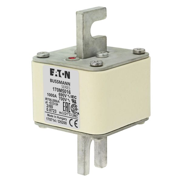 Fuse-link, high speed, 1000 A, AC 690 V, DIN 2, 61 x 61 x 108 mm, aR, DIN, IEC, single indicator, 80 mm centres image 5