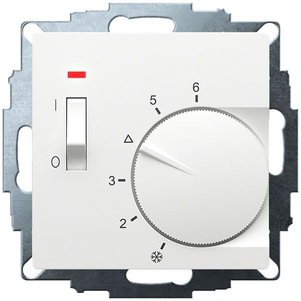 UP-Raumregler, RAL9016 matt 55x55, 5-30C, AC 24V, 1Öffner 10 A bei DC 24 V 100 W, Tem.absenkung  ca.4K, Schalter Ein/Aus, Anzeige Regler "Ein" image 1