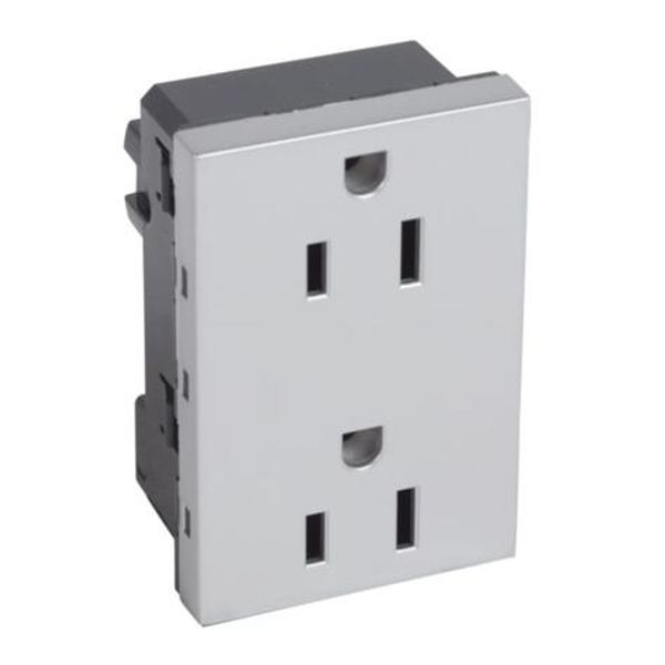 American type 2x2P+E socket outlet Arteor 15 A 127 V - 3 modules - alu image 1