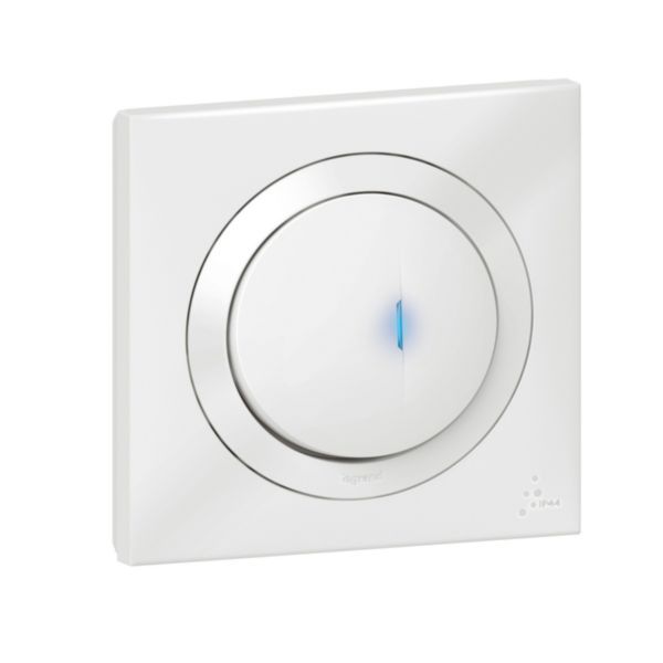 Simple push button with dooxie indicator light IP44 6A 250V~ delivered with white square plate image 1