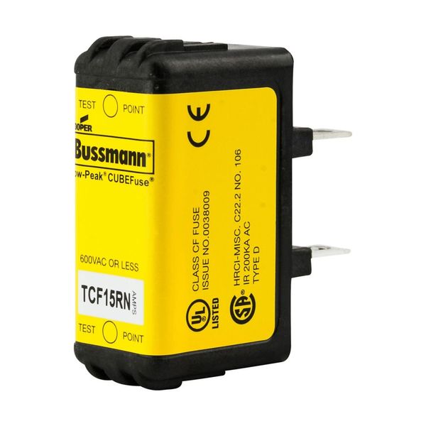 Eaton Bussmann series TCF fuse, Finger safe, 600 Vac/300 Vdc, 15A, 300 kAIC at 600 Vac, 100 kAIC at 300 Vdc, Non-Indicating, Time delay, inrush current withstand, Class CF, CUBEFuse, Glass filled PES image 5