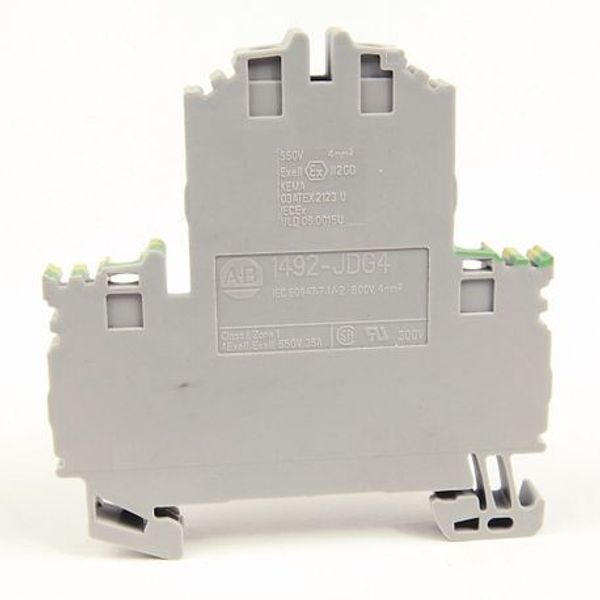 Allen-Bradley, 1492-J IEC Terminal Block, Two-Circuit Feed-Through Ground Block, 4 mm (# 22 AWG - # 10 AWG) or 2.5 mm (# 22 AWG - # 12 AWG), Standard Feedthrough, Gray (Standard), image 1