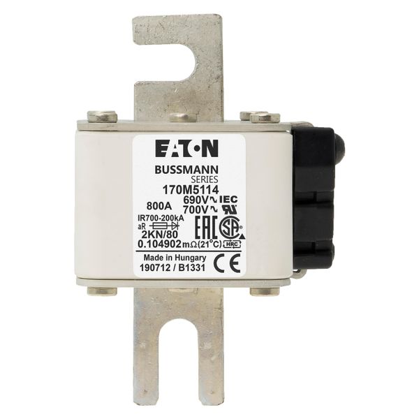 Fuse-link, high speed, 800 A, AC 690 V, DIN 2, 61 x 77 x 108 mm, aR, DIN, IEC, single indicator image 9