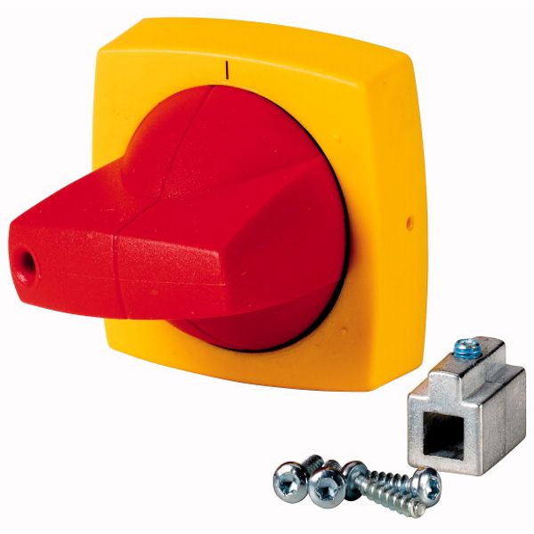 Rotary handle, 6mm, for mounting shroud, red/yellow image 1