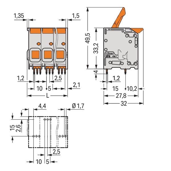 PCB terminal block lever 16 mm² gray image 3