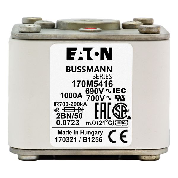 Fuse-link, high speed, 250 A, AC 1250 V, size 2, 61 x 77 x 81 mm, aR, IEC, UL, single indicator image 3