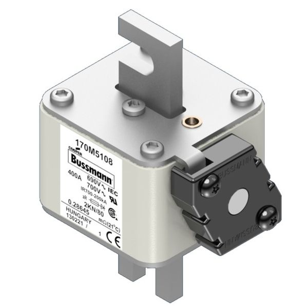 Fuse-link, high speed, 400 A, AC 690 V, size 2, 59 x 77 x 108 mm, aR, IEC, single indicator image 2