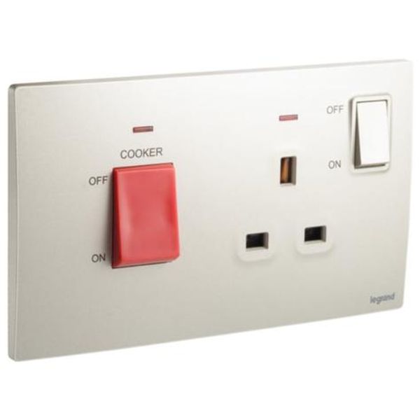 Mallia Senses - 2 gang cooker unit control - 45A - with BS socket outlet - 13A - Champagne image 1