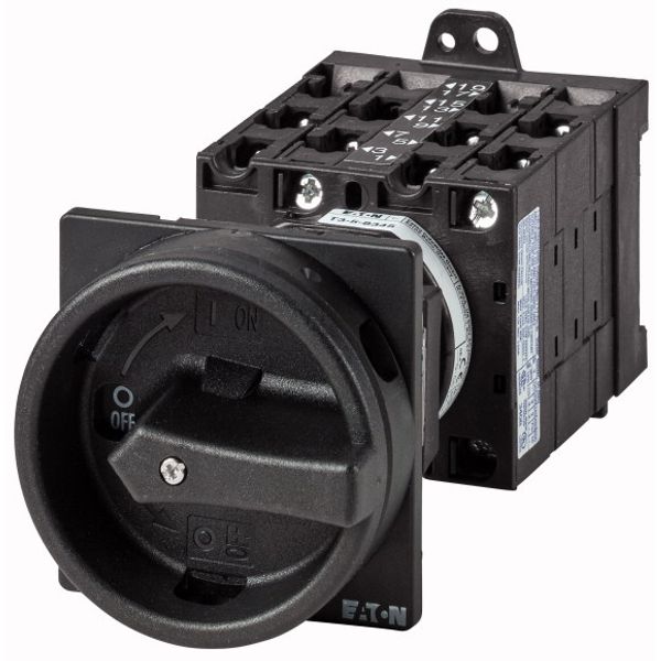 Main switch, T3, 32 A, rear mounting, 5 contact unit(s), 10-pole, STOP function, With black rotary handle and locking ring image 1