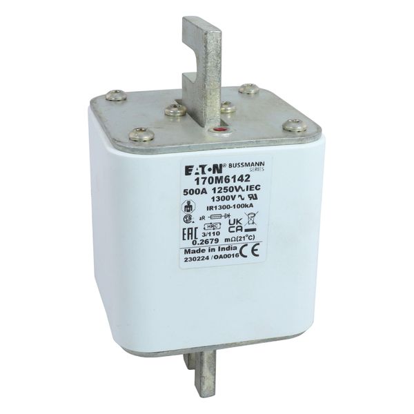 Fuse-link, high speed, 500 A, AC 1250 V, size 3, 76 x 90 x 139 mm, aR, DIN, IEC, single indicator image 12