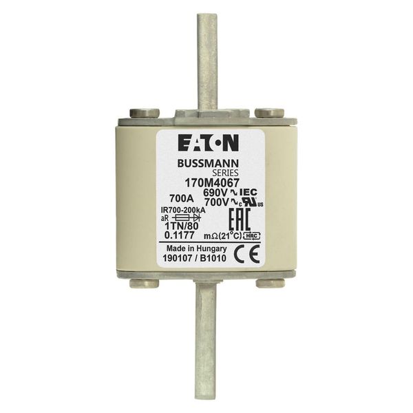 Fuse-link, high speed, 700 A, AC 690 V, DIN 1, 53 x 66 x 108 mm, aR, DIN, IEC, single indicator image 15