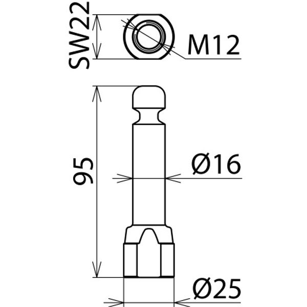 Fixed earthing point with ring groove D 16mm and female thread M12 image 2
