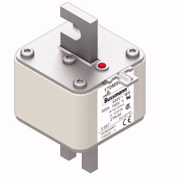 Fuse-link, high speed, 900 A, AC 690 V, DIN 2, 61 x 75 x 108 mm, aR, DIN, IEC, single indicator image 3