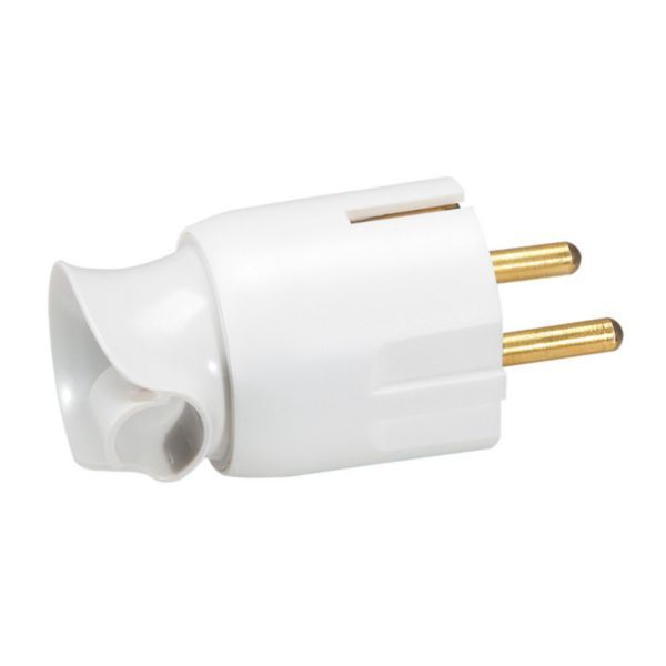 Male plug with plastic earth - cable orientation 360° - blister pack - white image 1