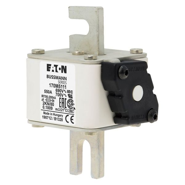 Fuse-link, high speed, 550 A, AC 690 V, DIN 2, 61 x 77 x 108 mm, aR, DIN, IEC, single indicator image 6