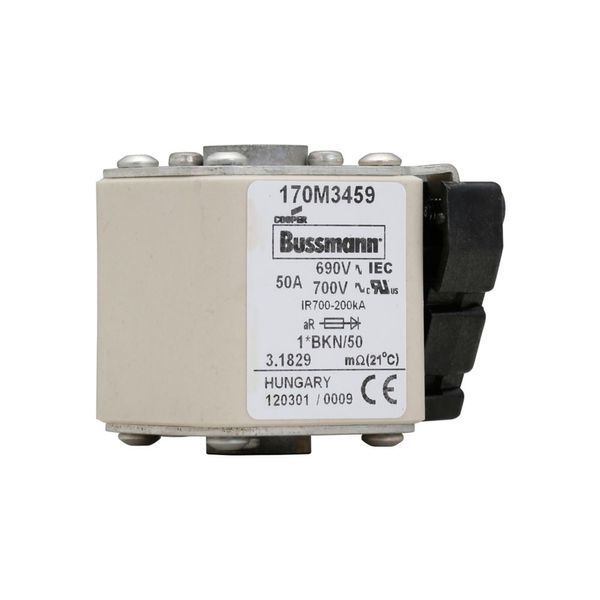 Fuse-link, high speed, 50 A, AC 690 V, compact size 1, 45 x 59 x 51 mm, aR, IEC, UL, single indicator image 4