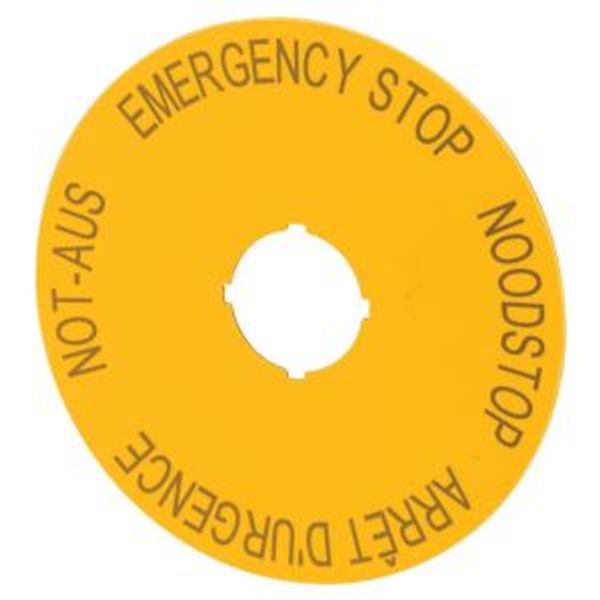 Label, emergency switching off, yellow, D=90mm, 4 languages, DE, EN, NLNL, FR image 2