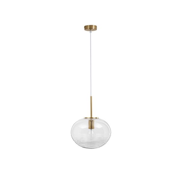 Clear Glass   & Brass Gold Metal  White Cord   LED E27 1x12 Watt 230 Volt   IP20 Bulb Excluded  D: 28 H: 190 cm Adjustable height image 1