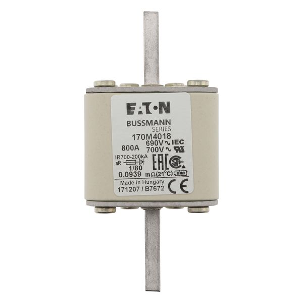 Fuse-link, high speed, 800 A, AC 690 V, DIN 1, 53 x 53 x 108 mm, aR, DIN, IEC, single indicator image 7