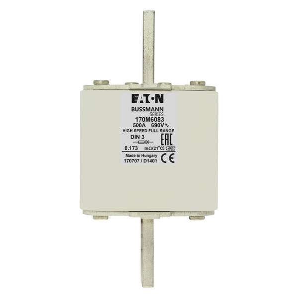 Fuse-link, high speed, 500 A, AC 690 V, DIN 3, 75 x 89 x 150 mm, gR, DIN, IEC, single indicator image 8