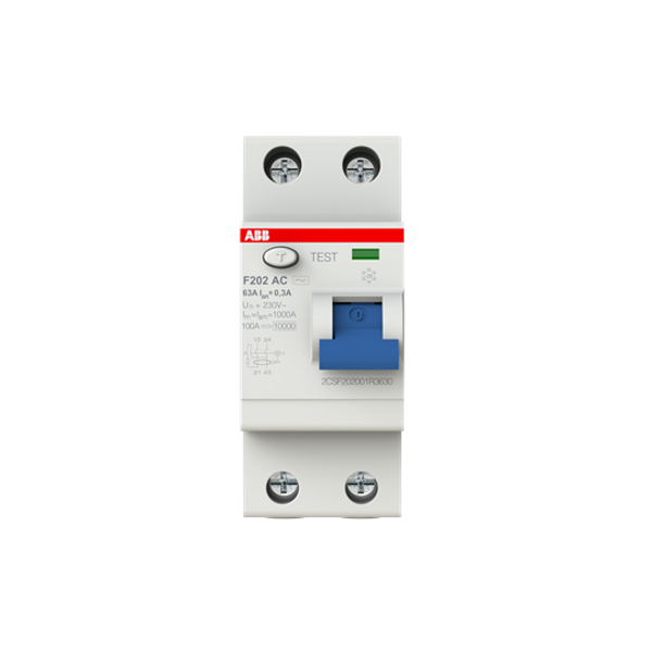 F202 AC-63/0.3 Residual Current Circuit Breaker 2P AC type 300 mA image 1