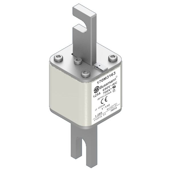 Fuse-link, high speed, 125 A, AC 690 V, compact size 1, 45 x 45 x 134 mm, aR, DIN, IEC, single indicator image 2