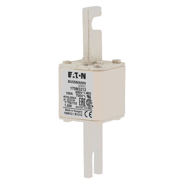 Fuse-link, high speed, 100 A, AC 690 V, compact DIN 1, 45 x 58 x 134 mm, aR, DIN, IEC, single indicator, 80 mm centres image 4